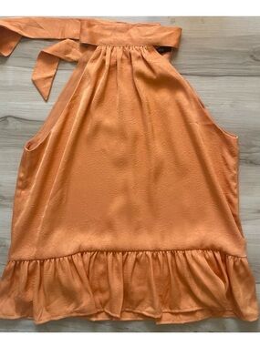 Strut & Bolt Coral/Orange Satin Halter w/ Ruffle Hem